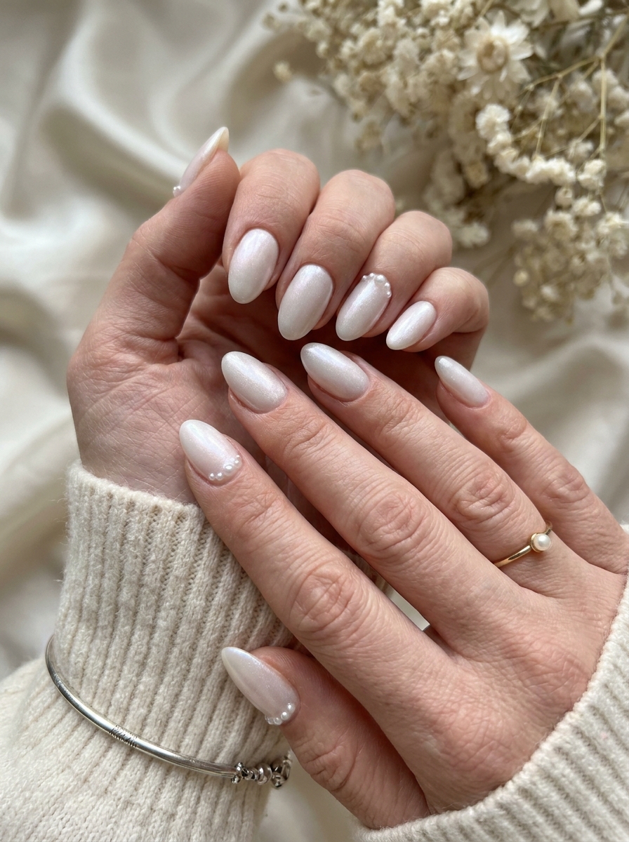 White Suit Pearl Nails